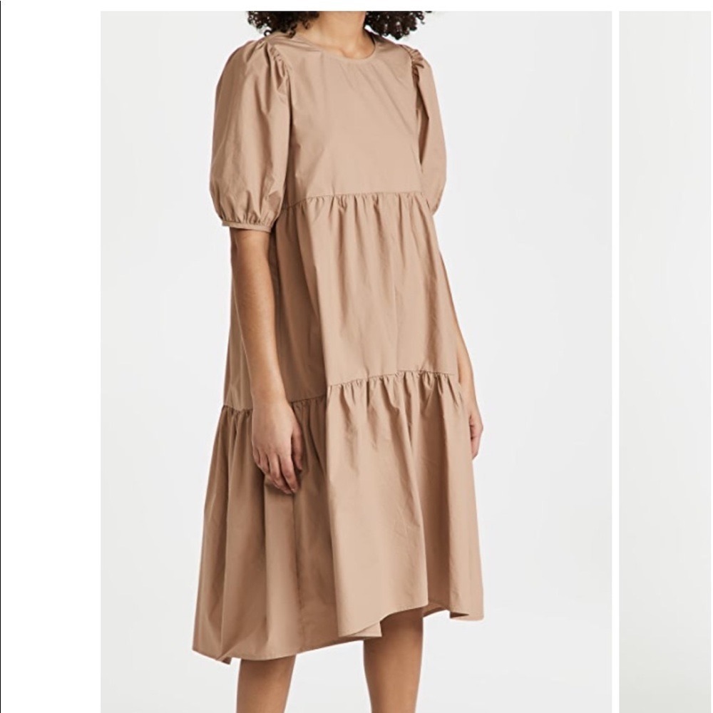 Minkpink Tan Cotton Poplin Tiered Puff Sleeve Judy Midi Dress | Small
